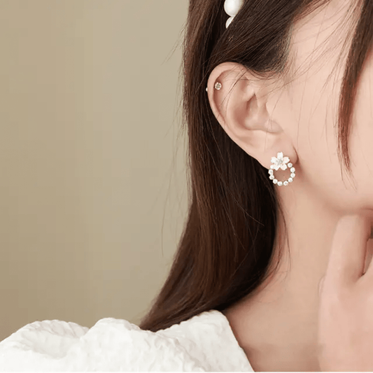 Korean Pink Floral Stud Earrings