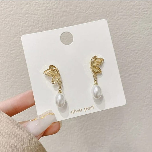 Korean Butterfly Pearl Drops Earrings