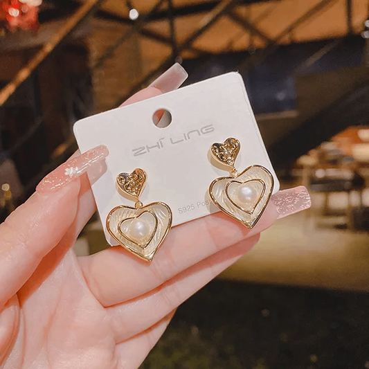 Korean Heart Shaped Drop Earrings