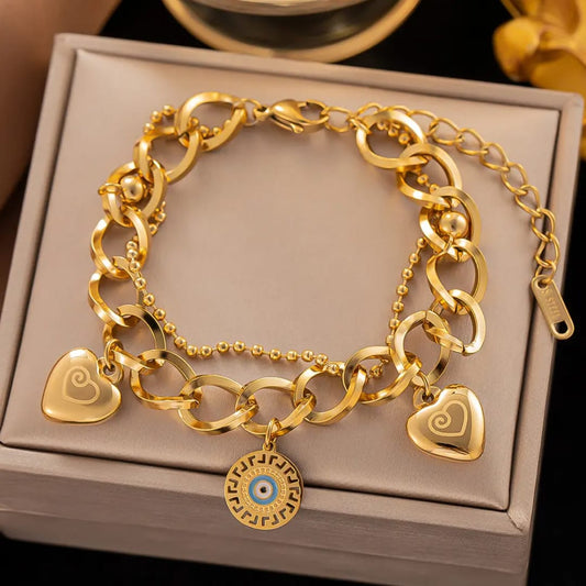 Beautiful Two-Layer chain with heart charm Anti-Tarnish Bracelet