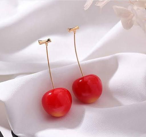 Red-Orange Cherry Drops Earrings