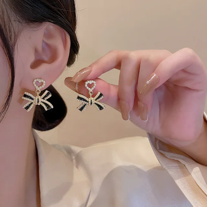 Korean Bow Pearl Earrings