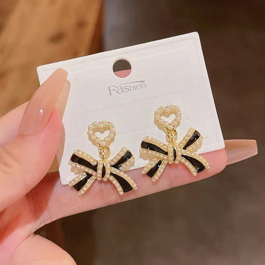 Korean Bow Pearl Earrings